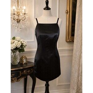 Lynn Lugo Size 8 Women’s Little Black Satin Dress 34” Bust 30”W
